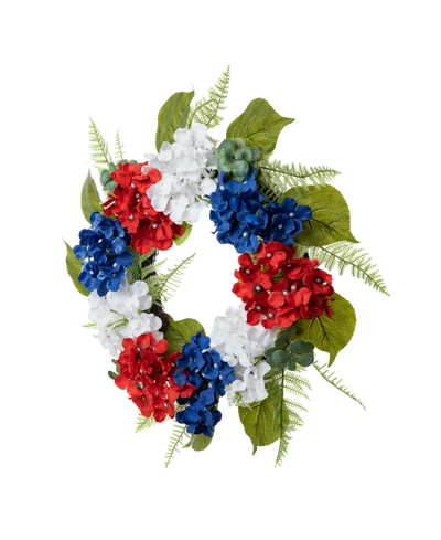Glitzhome Patriotic Or Americana Hydrangea Wreath, 22" In Multi