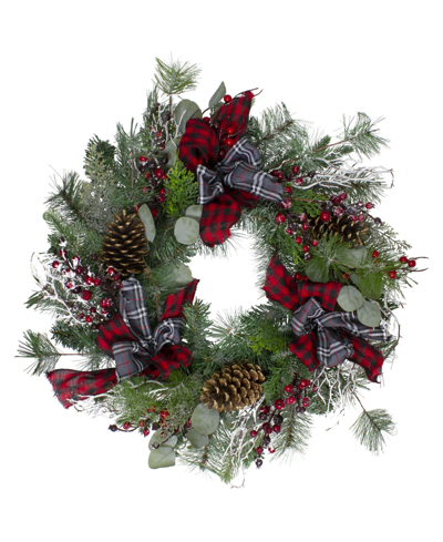 Northlight 24" Dual Plaid And Berries Unlit Artificial Christmas Wreath In Green