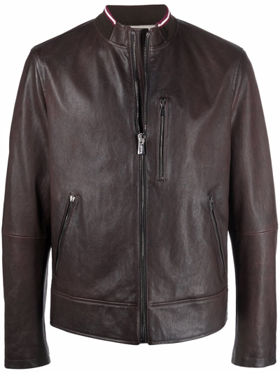 Bally Zipped-up Leather Jacket In Braun