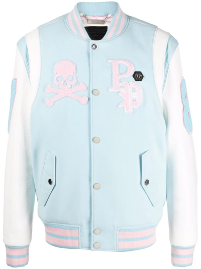 Philipp Plein Patch-detail Varsity Jacket In Blau