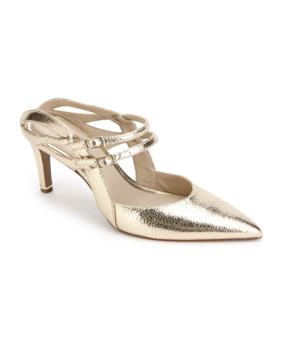 Kenneth Cole New York Women's Riley 85 Double Strap Mules Women's Shoes In Shiny Light Gold Tone