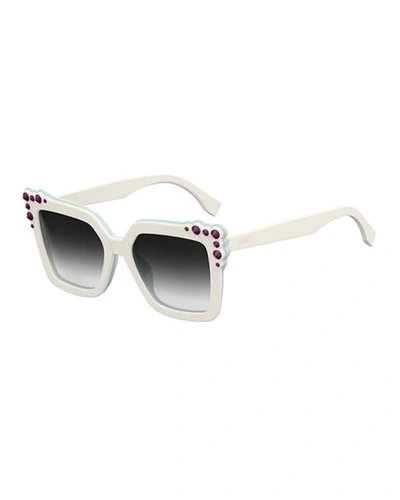 Fendi Can Eye Two-tone Studded Square Sunglasses In White/blue