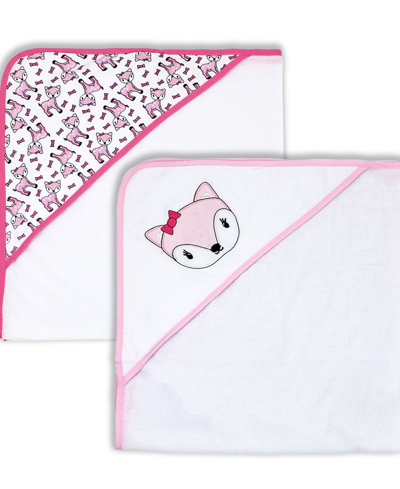 Jesse & Lulu Baby Girls Fawn Hooded Towel, 2 Piece Set In White And Pink