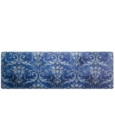 Global Rug Designs Cheerful Ways Watercolor Damask 1'6" X 4'7" Runner Area Rug In Blue/gold-tone