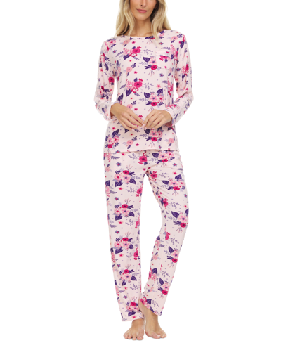 Flora By Flora Nikrooz Erica Lace-trim Printed Knit Pajama Set In Pink