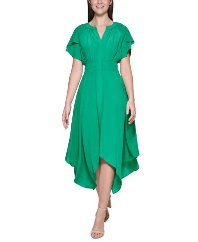 Kensie Cotton Handkerchief-hem Midi Dress In Green