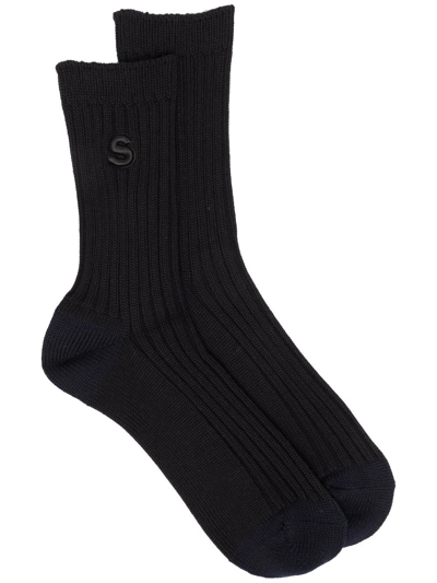 Sacai Embroidered-logo Socks In Black