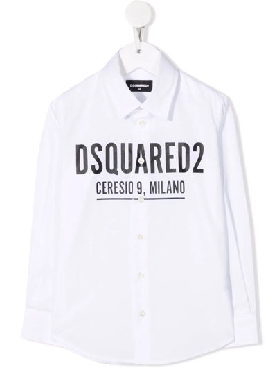 Dsquared2 Kids' Logo-print Long-sleeve Shirt In White