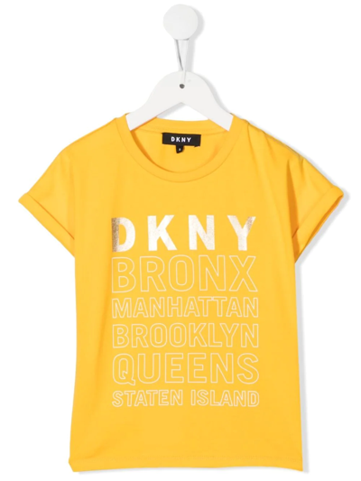 Dkny Kids' Logo-print Short-sleeved T-shirt In Yellow