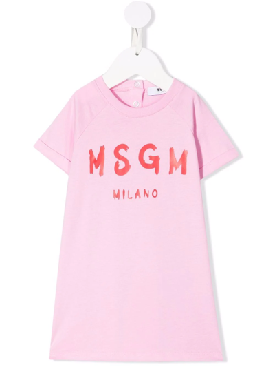 Msgm Babies' Logo-print T-shirt Dress In Pink