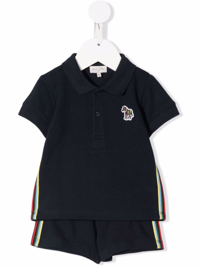 Paul Smith Junior Babies' Logo-patch Polo Shorts Set In Blue