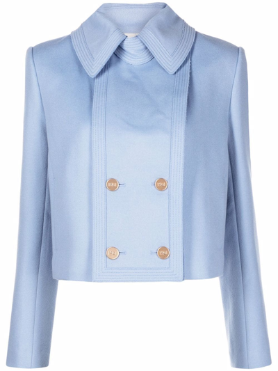 Ports 1961 Double-breasted Cropped Wool Jacket In Light Blue