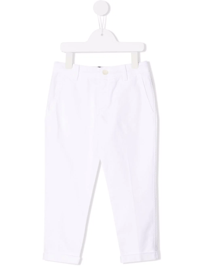 Fay Kids' Straight Leg Cotton Trousers In White