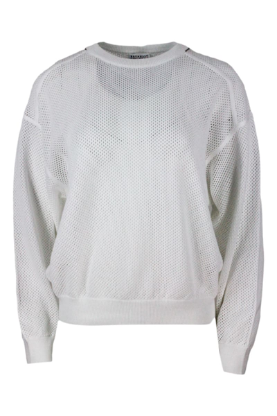 Brunello Cucinelli Sweater With Micro-mesh Work In White