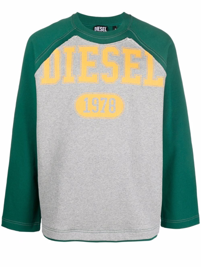 Diesel Red Tag Logo-print Two-tone Sweatshirt In Green
