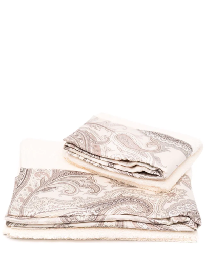 Etro Home Paisley-print Bath Towels (set Of 2) In Neutrals