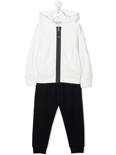 Moncler Kids' White Black Cotton Track Suit Set In Bianco+blu