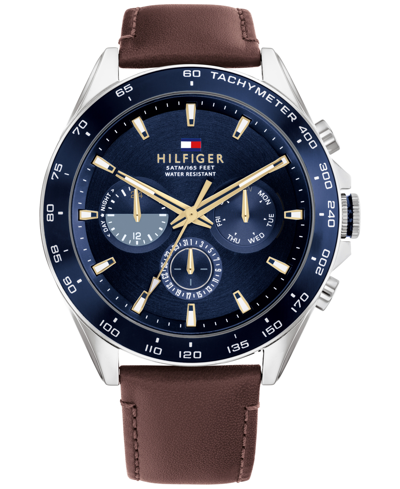 Tommy Hilfiger Men's Multifunction Brown Leather Watch 43mm