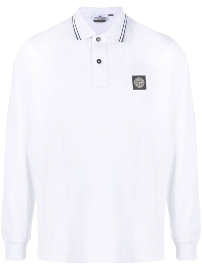 Stone Island Compass Logo-badge Regular-fit Stretch-cotton Polo Shirt In White