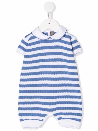Little Bear Babies' Knitted Stripe-print Romper In Bianco-azzuro