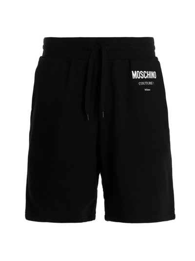 Moschino Logo Organic Cotton Shorts In Nero