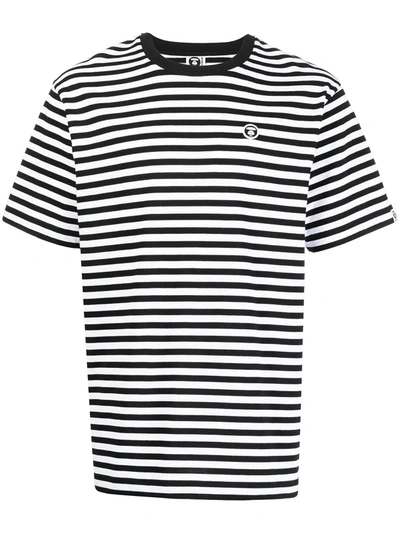 Aape By A Bathing Ape Striped Logo-patch T-shirt In White