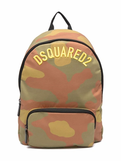 Dsquared2 Kids' Logo-embroidered Camouflage Backpack In Neutrals
