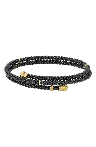 Lagos Gold & Black Caviar Collection 18k Gold & Ceramic Coil Bracelet In Black/gold