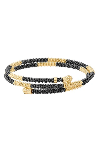 Lagos Gold & Black Caviar Collection 18k Gold & Ceramic Coil Bracelet In Black/gold