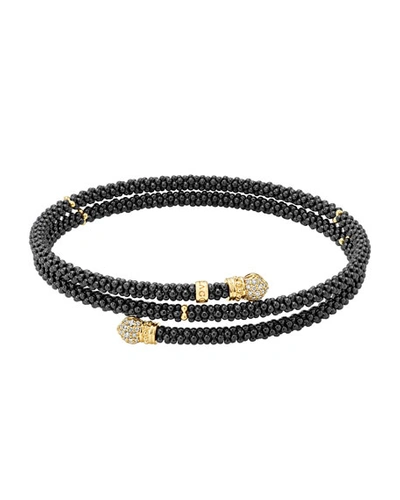 Lagos Gold & Black Caviar Collection 18k Gold & Diamond Coil Bracelet In Black/gold