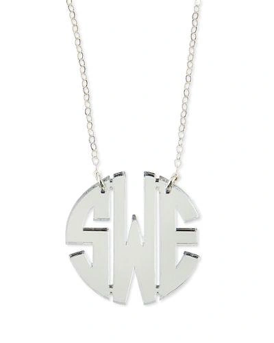 Moon And Lola Mirrored Acrylic Monogram Pendant Necklace In Silver