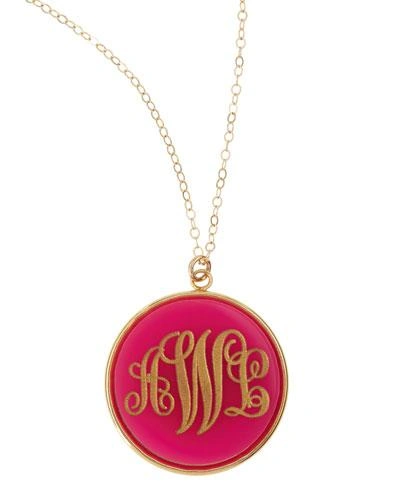 Moon And Lola Extra Large Circle Acrylic Script Monogram Pendant Necklace In Hot Pink