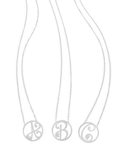K Kane Mini Single Initial Diamond Necklace, Rhodium Silver, 18" In C