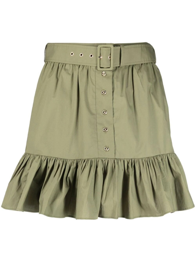 Michael Kors Belt Dust Ruffle Mini Skirt In Verde