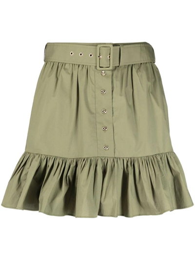 Michael Kors Belt Dust Ruffle Mini Skirt In Green