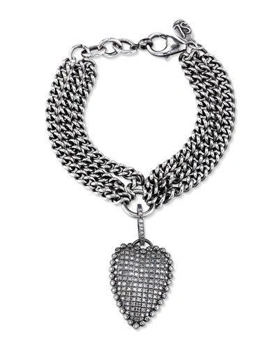 Sheryl Lowe Layered Curb Chain Bracelet With Diamond Heart Charm