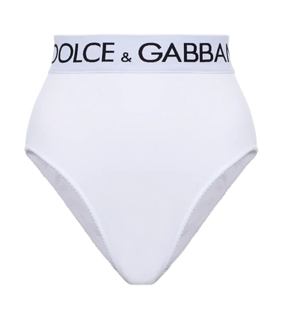 Dolce & Gabbana High-waisted Jersey Briefs With Branded Elastic In White