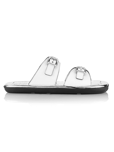 Prada Natural 20mm Double Buckle Slide Sandal With Metallic Soles In White