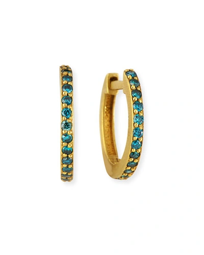 Dominique Cohen 18k Yellow Gold Blue Diamond Huggie Hoop Earrings