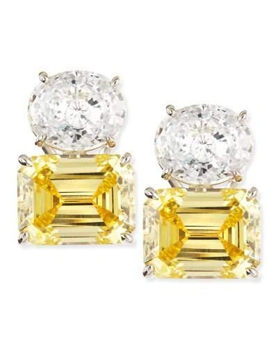 Fantasia By Deserio 26.0 Tcw White Oval & Canary Emerald-cut Stud Earrings In Canary/clear