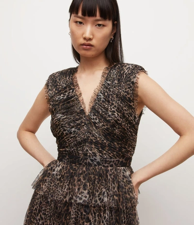 Allsaints Indra Kiku Leopard Print Midi Dress In Fur Brown
