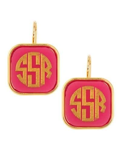 Moon And Lola Monogrammed Square-drop Acrylic Earrings In Hot Pink