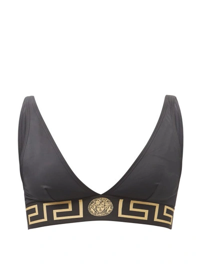 Versace Greca-jacquard Triangle Bikini Top In Black