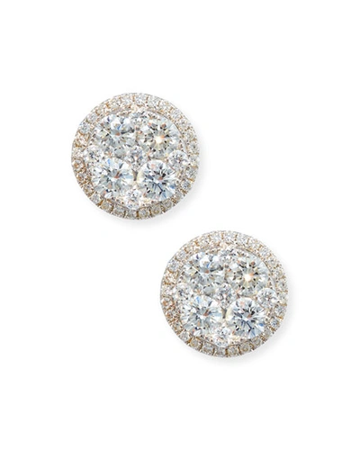 Bessa 18k White Gold Round Diamond Cluster Earrings