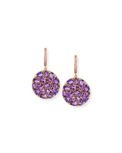 Rina Limor Signature 18k Rose Gold Amethyst & Pink Sapphire Round Drop Earrings