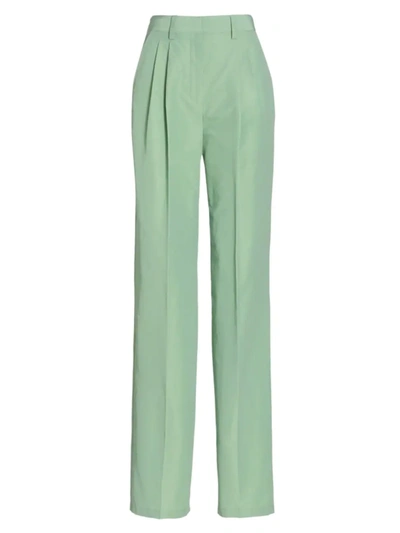 Aknvas O'connor Pleated Straight-leg Trousers In Green-lt