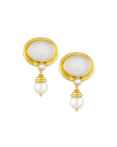 Elizabeth Locke Pegasus Intaglio Clip/post Earrings With Pearl Drop, White