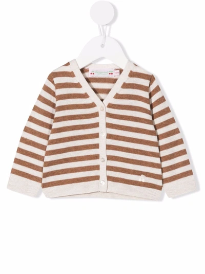 Bonpoint Babies' V-neck Striped Cardigan In Brown