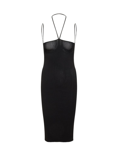 Andrea Adamo Ribbed-knit Midi Dress With Fishnet Bra In Black