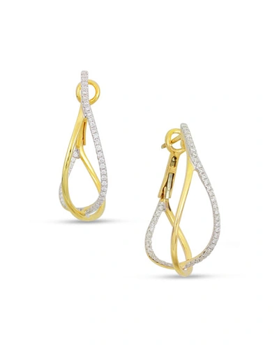 Frederic Sage 18k Yellow Gold Crossover Diamond Hoop Earrings In White/gold
